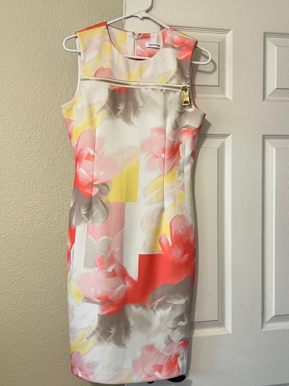 Calvin Klein Coral, Cream & Pink Floral Sheath Dress
